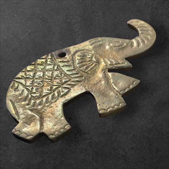 Vintage Heavy Brass Double-sided Elephant Christmas Holiday Ornament Zoo Wild - Picture 4 of 10